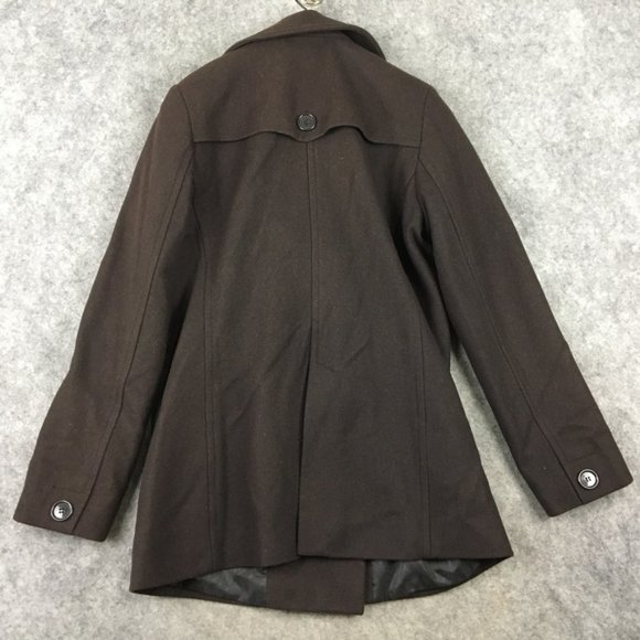 New York Co Peacoat 10 Wool Blend Double Breasted Coat Solid Brown Notch Pockets - Picture 13 of 14